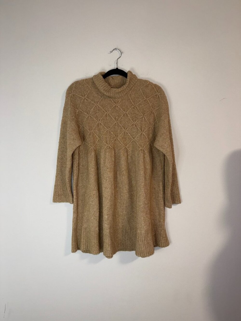 Free People Jaci Doe Wool Mini Babydoll Inspired Sweater Dress Lattice Diamond K